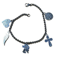 LA CN Charm Bracelet Silver Plated Angel Wing Heaven Faith Cross Religious