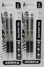 Zebra Pen F-402 Ballpoint Stainless Steel Retractable Pen Fine Point Black 4-Pk