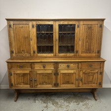 Jaycee Tudor Style Solid Oak Sideboard Dresser – Leaded Glass Top Cabinet