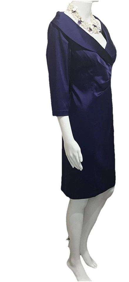 Vestido Kay Unger New York 100% Seda Elastizado Tafetán Talla 8P P Púrpura Hombro Descubierto Foto 4 de 4