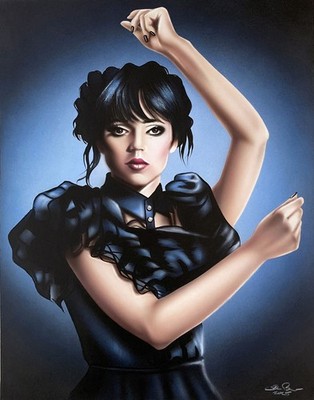 Wednesday 11x14 Original Painting Airbrush Spooky Black Dress | eBay