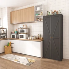 Kitchen Pantry Storage Cabinet, Metal Storage Cabinet with 3 Shelves & 2 Doors