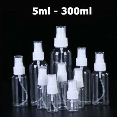 5ml-300ml Plastic Transparent Empty Mist Spray Bottle Refillable Travel Cosmetic