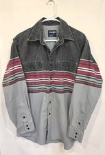 Vintage 90s Wrangler Brushpopper Button Down LG 16.5 34 Striped Cotton Canvas
