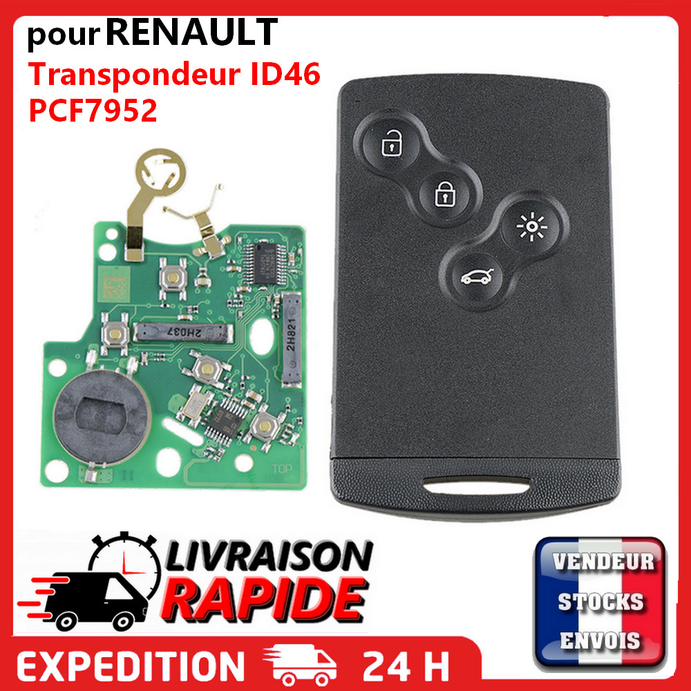Carte Clé Renault Megane 3 et Scenic 3 Compatible Mains Libres avec Puce PCF7952