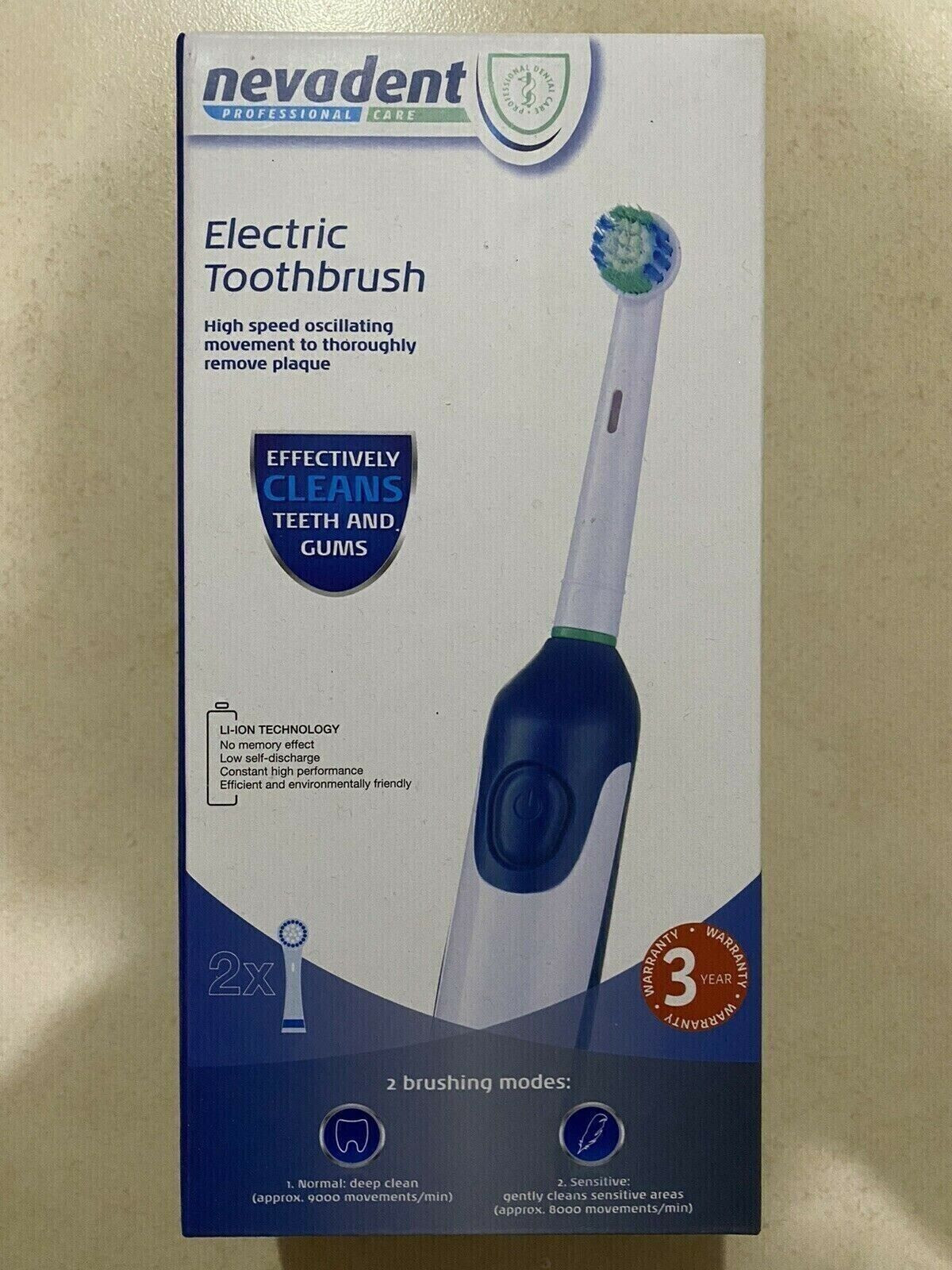 Nevadent Electric Toothbrush with 2 Brush Heads High Speed System NEW