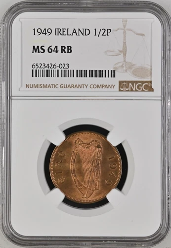 IRELAND Penny 1949, 1d, NGC MS 64 RB, Toned Surfaces, UNC / BU. F2