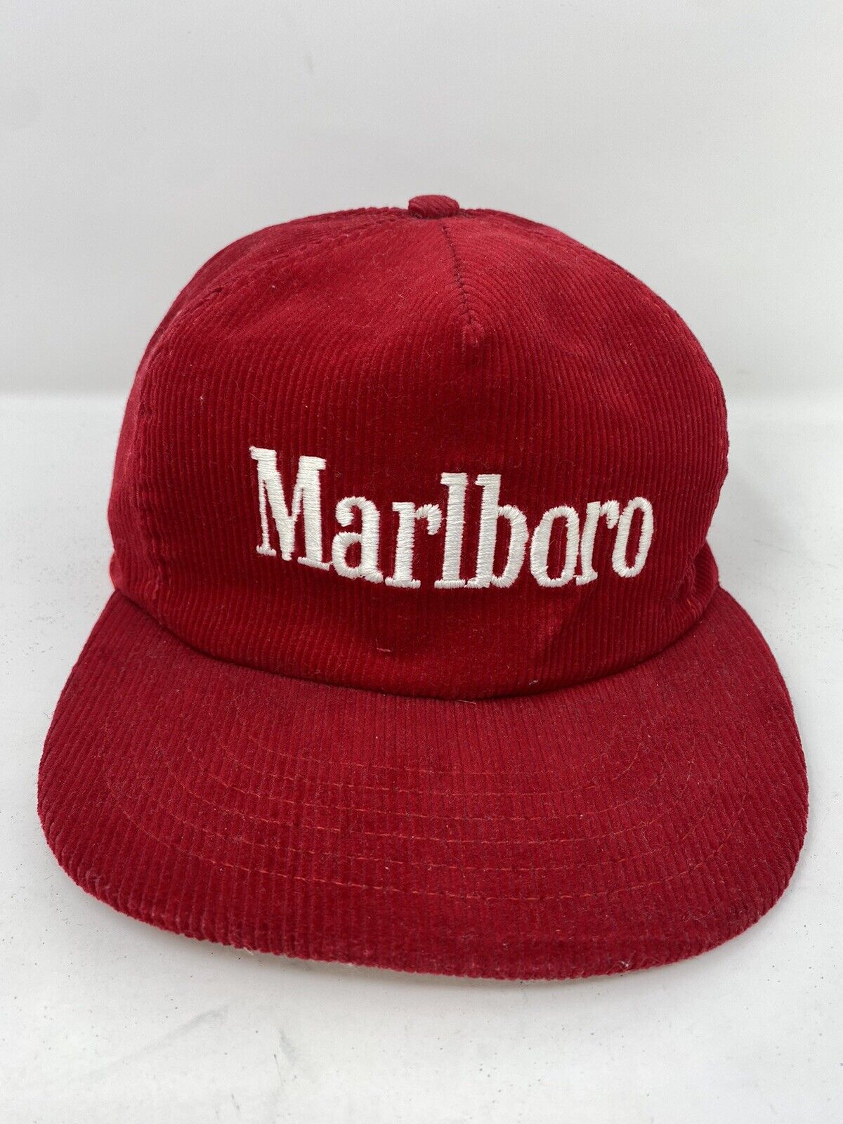 VTG 90s Marlboro Red Corduroy Snapback Hat Cap Cigarette Brand Memorabilia  Promo