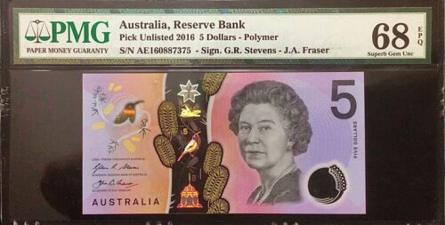 Canada - 2016 Australia Reserve Bank $5 Dollars Polymer Banknote PMG 68 EPQ 👍 - Picture 1 of 2