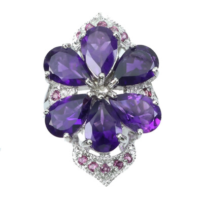 925 Sterlingsilber Ring Birne Amethyst 8x6mm Rhodolith Edelstein Schmuck Größe 7