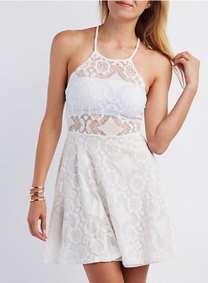Charlotte Russe Womens Off White Ivory Lace Dress Sz XL sexy Criss Cross  Back | eBay