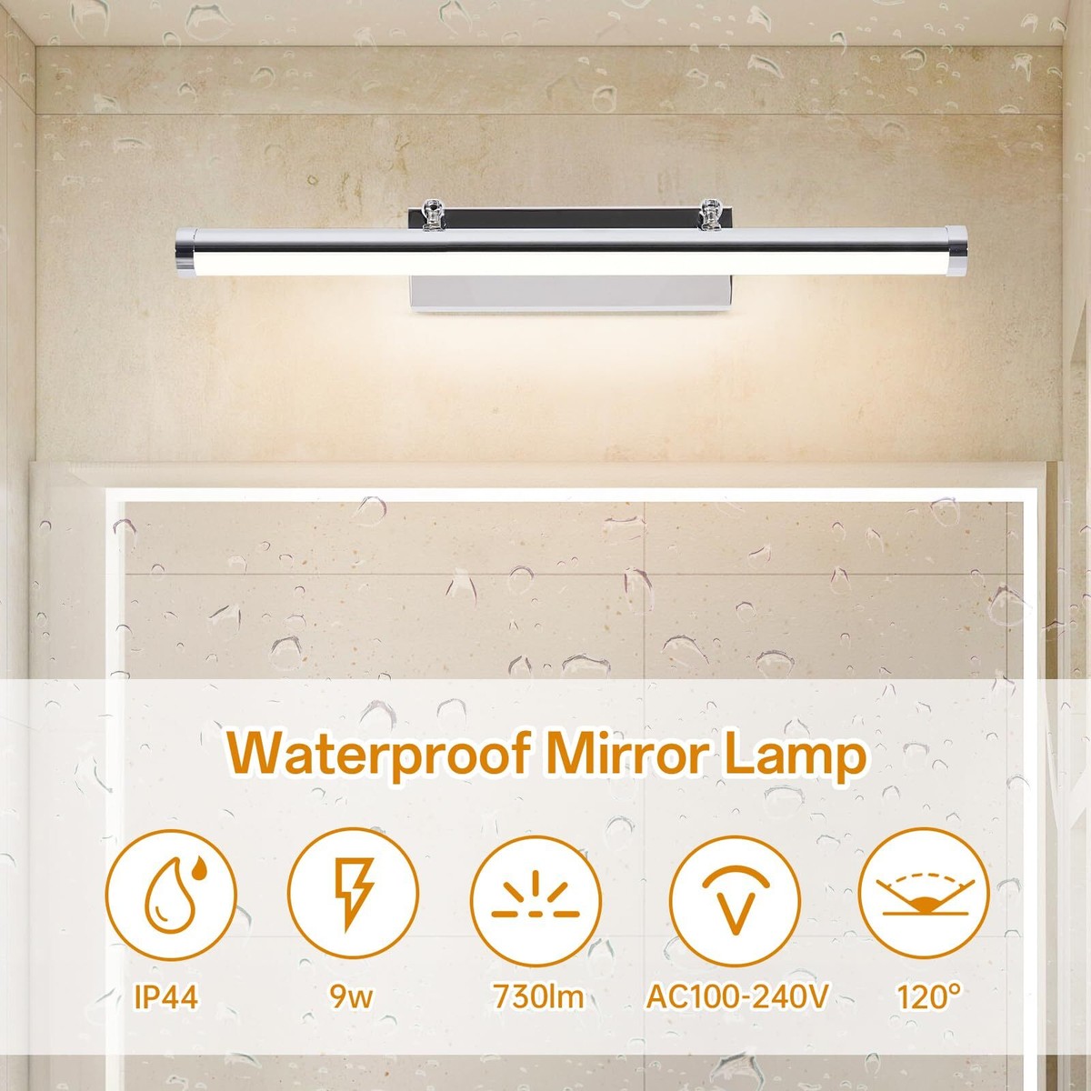 Klighten 24W LED Badkamerspiegellamp 4 Vlammen Moderne Spiegellamp Voor De Badkamer Koud Wit 6000 K Badkamerlamp Muur 68 Cm Badkamerlamp Muur Acryl Chroom Badkamer Wandlamp Ip44 Niet Dimbaar