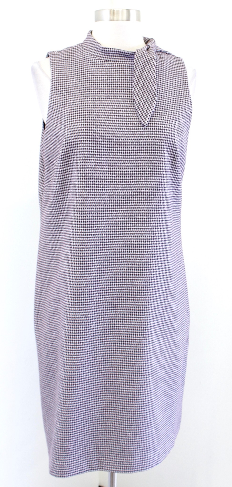 Ann Taylor Factory Houndstooth Knit Tie Mock Neck Shift Dress Size