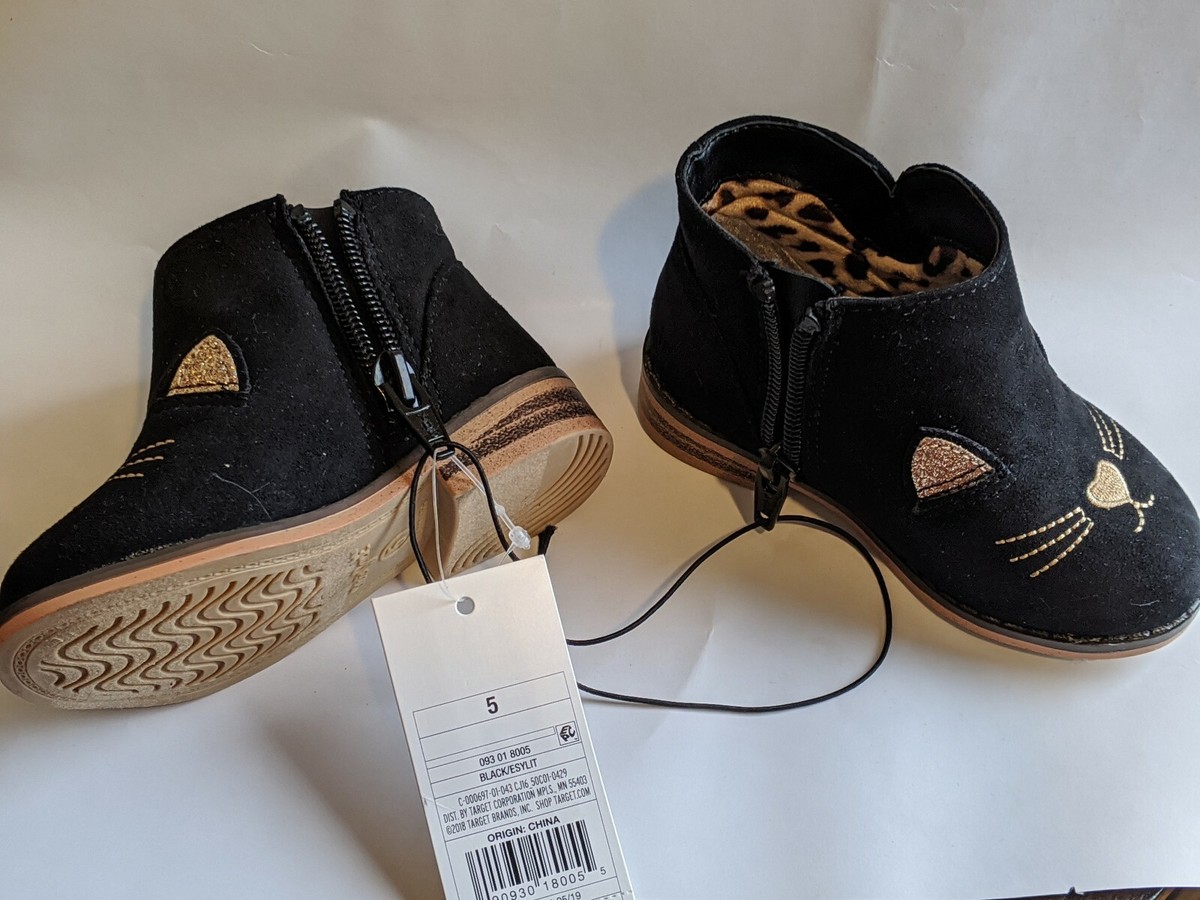 NEW!!! Girl Toddler SIZE 5 Cat&Jack black zipup Boots w/cat face