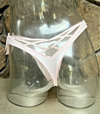 Victoria's Secret High Leg Satin Strappy Back THONG Panty Sz M SOFT PINK NWT