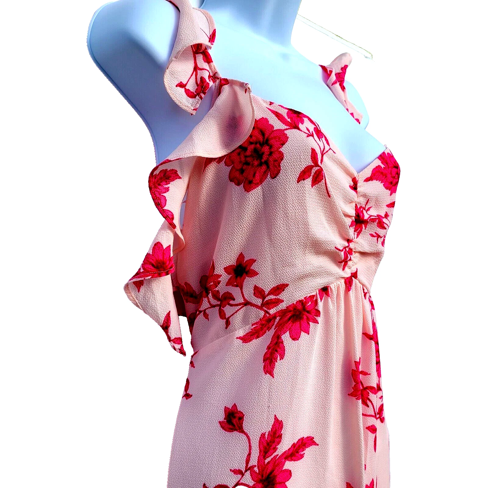 UNDERCOVER Abito CECE Taglia L Spalla Fredda Blush Segreto Floreale Primaverile Bouquet Increspato Hi Low