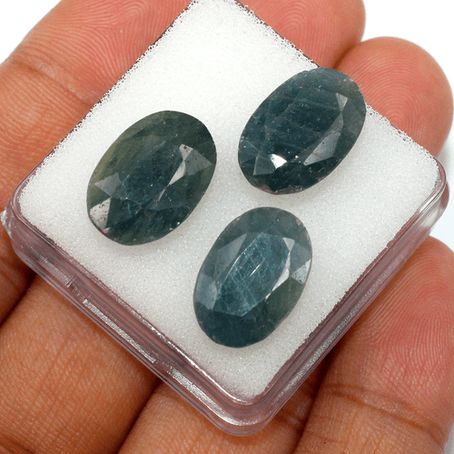 3 piezas piedras preciosas de corte facetado ovalado de zafiro azul natural de Madagascar de 15,4 mm-15,7 mm - Imagen 8 de 13