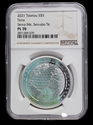 2021 TOKELAU .999 SILVER $5 NGC PL70 TERRA SERVA ME SERVABO TE LOW MINT PM00XX