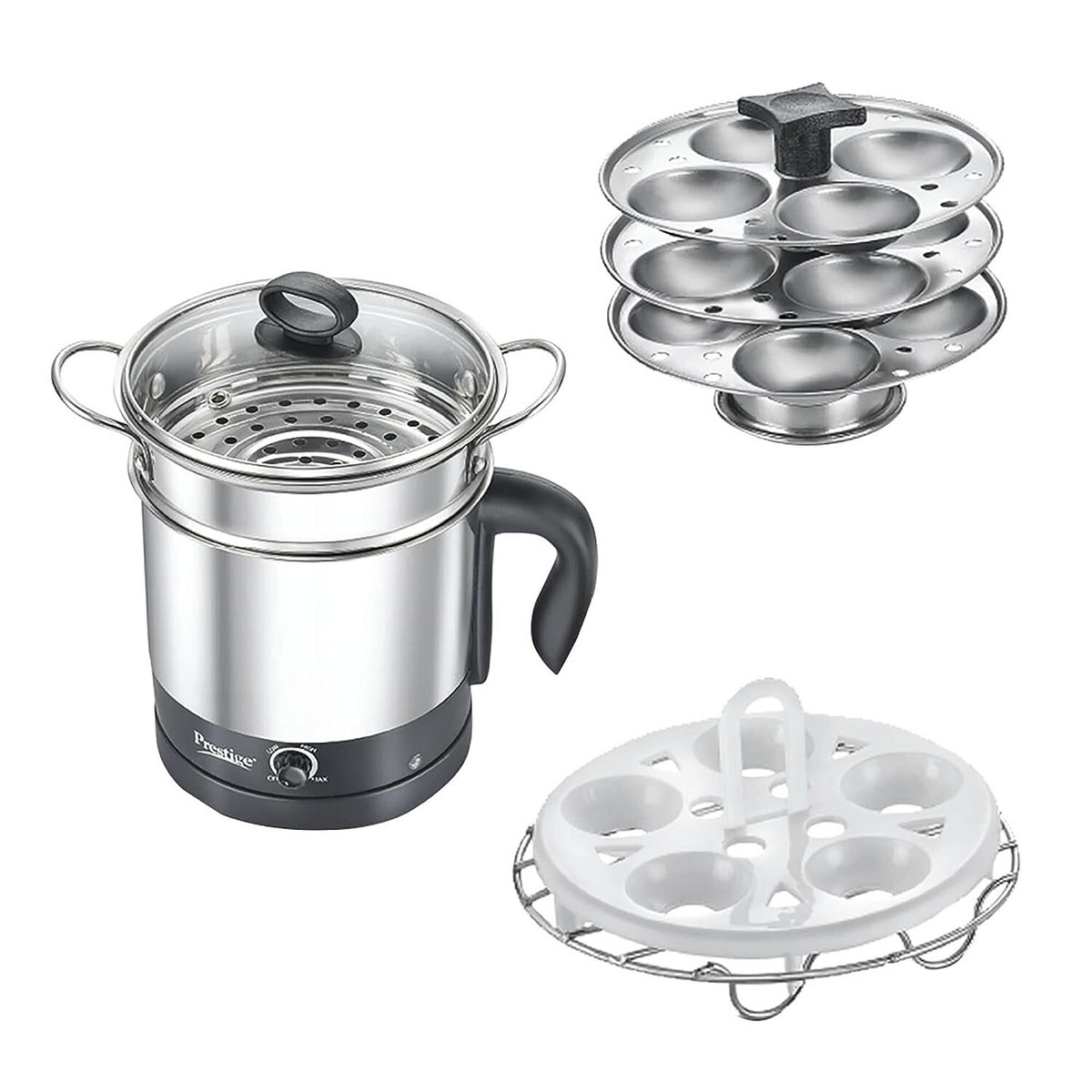 Prestige Multi Kettle with Idli stand, egg boiling rack &Steamer