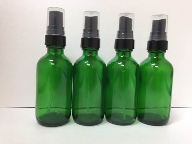 4 - GREEN 2 oz Boston GLASS ESSENTIAL OIL MIST With BLACK SP
