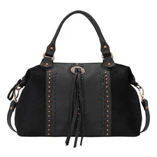 American West Womens Cow Town Black Hair-On Leather Satchel Bag OS