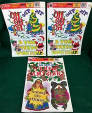Christmas Window Clings VINTAGE Color Decorations Greeters 3 Sheets Paper Magic