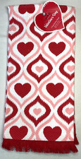 COLORDRIFT KITCHEN TOWELS 2 WHITE RED PINK HEARTS 18 X 28 100 COTTON NIP