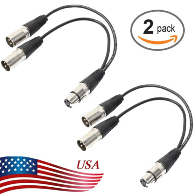 3Pin XLR Female Jack To Dual 2 Male Plug Y Splitter Cable Adapter Microphone 2x