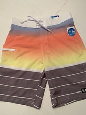 NWT Wave Zone Mens Sz 30 Swim Trunks Gray Orange Yellow Board Shorts 50UPF Ombre