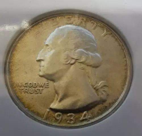 1934-D Washington Silver Quarter - NGC MS63 Low Mintage Key Rim Toning w/Patina