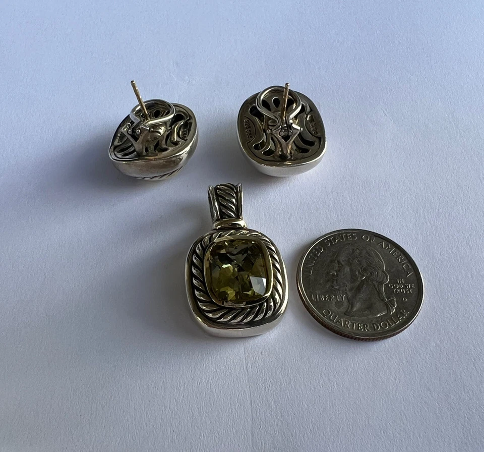 Juego de pendientes colgantes de plata de ley con peridoto retirado DAVID YURMAN Foto 3 de 4