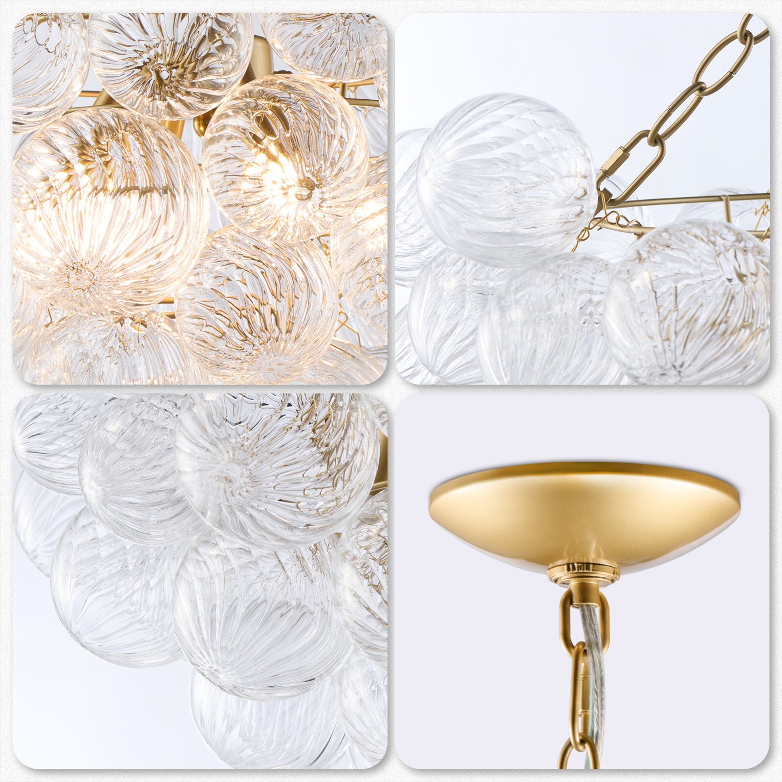 Bubble Ball Chandelier Clear Ribbed Blown Glass Globe Art Deco Big ...