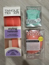 3 Tangle Teezer Hairbrush Set Thick & Curly Detangling Curl Scalp Exfoliator LOT