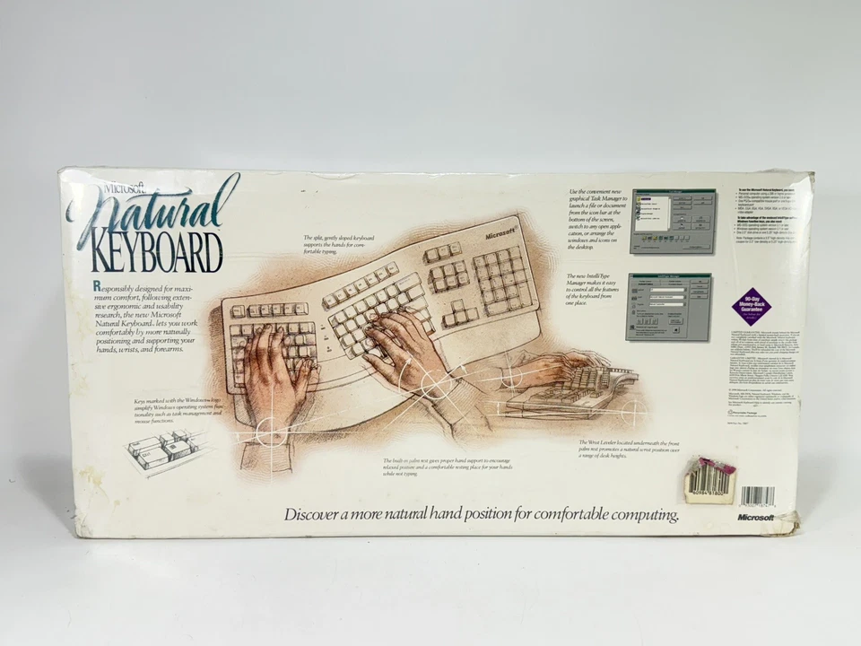Vintage 1990s Microsoft Ergonomic Natural PS/2 Keyboard ~ FACTORY SEALED IN BOX - Image 2 of 4