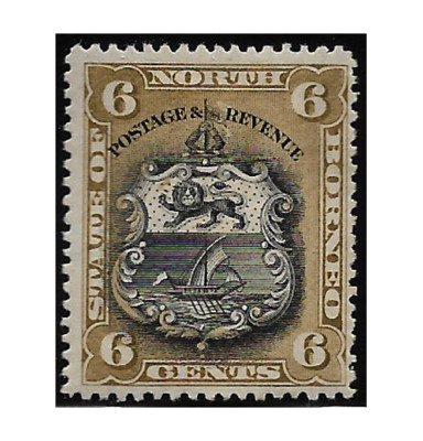 NORTH BORNEO Briefmarken 1894 Wappen 6 Cent schwarz und Bistro SG.73 MH -F691