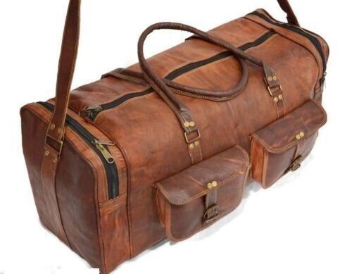 Women's genuine Leather large vintage duffle travel gym weekend overnight bag - Picture 1 of 9