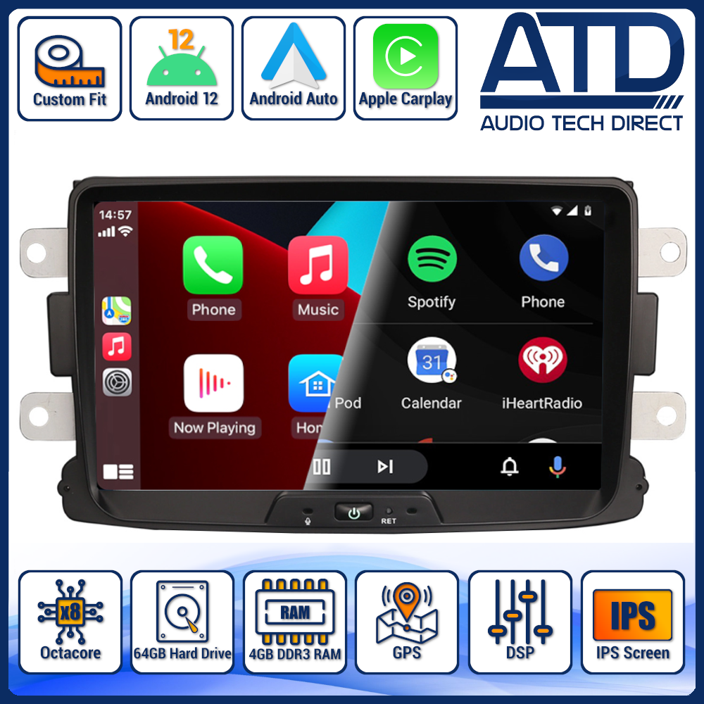 Autoradio Android 14 GPS 8 Pouces Pour Renault/Dacia - 64 Go, WiFi, 4G, CarPlay, Android Auto, Erisin ES5729DN-FA