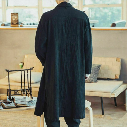 Men Japanese Kimono Coat Jacket Loose Yukata Outwear Long Bathrobe Top Retro - Picture 7 of 11