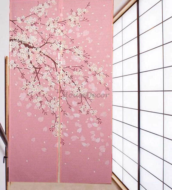 Romantic Pink Sakura Japanese Noren Door Curtain Room Doorway Hanging Drapes NEW