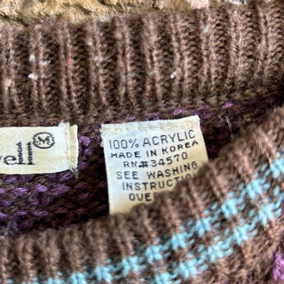 Suéter Vintage Años 90 Jason Maxwell Púrpura Marrón Palomitas Tejido Mangas a Rayas Foto 4 de 4