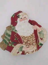 Fitz And Floyd Christmas Gathering Santa Candy Dish Cookie Snack Plate Cardinal 