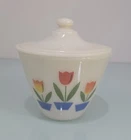 Vintage Fire King Tulips Milk Glass Grease Bowl w/lid 1950s