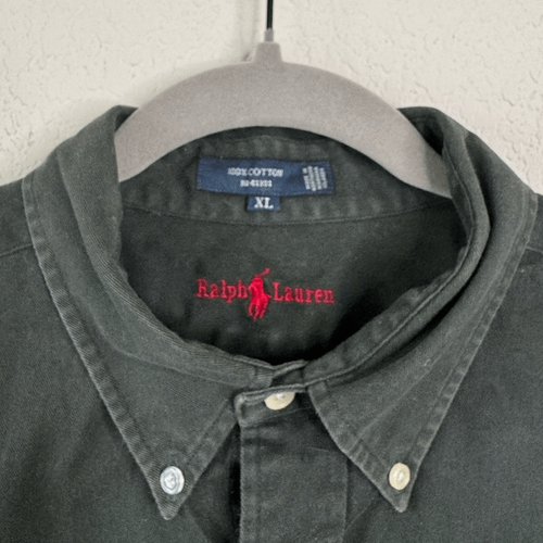 Ralph Lauren Men’s XL The Blaire Button Down Shirt Forest Green Twill Vtg 90s - Picture 5 of 5