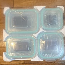 Plastic Rectangular Storage Container Set 4pc 4 oz Snap Lids Clear/Blue