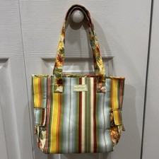 Vtg Longaberger Homestead Tote Bag Striped Floral Colorful Magnetic Closures EUC