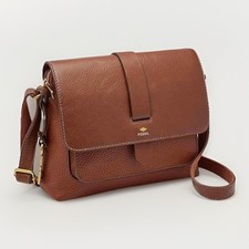 Fossil Kinley Small Leather Crossbody Bag Adjustable Strap Snap Closure Brown