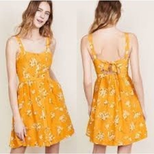 Madewell Dress Small $158 Yellow Silk Fleur Bow-Back in Butterfly Garden Floral