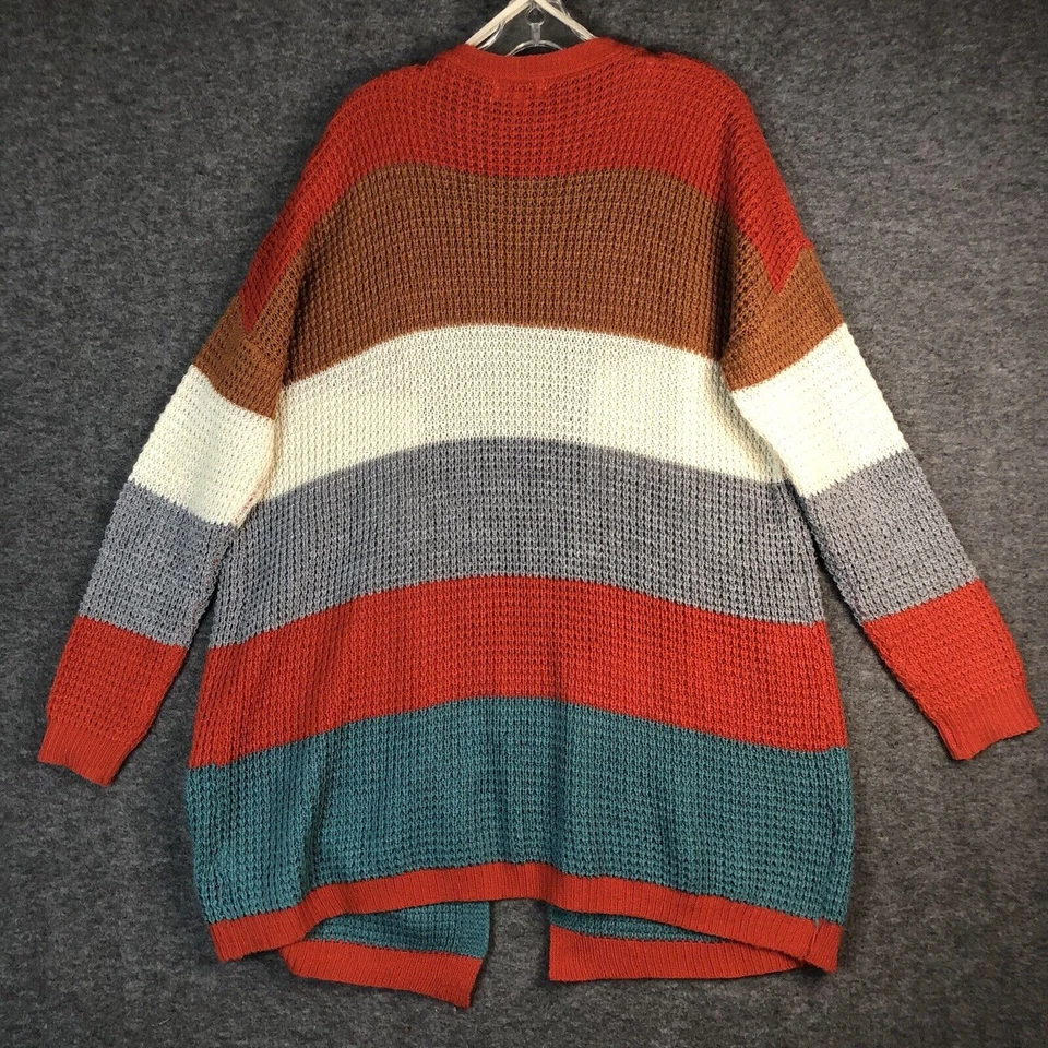 Umgee Cardigan Striped XL Women Color-Block Knitted Open Front Longline Colorful - Image 4 of 4
