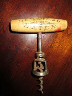 ANTIQUE Mineral Water Bottle CORKSCREW SARATOGA ARONDACK WATER on 2 sides NICE
