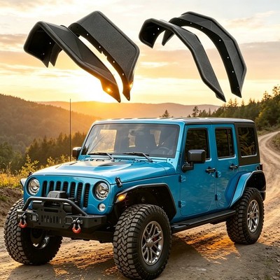 For 07-18 Jeep Wrangler JK JKU Front & Rear Steel Fender Flares 7''  w/LED lights